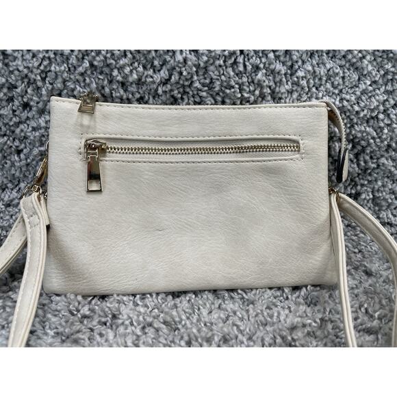 Faux Leather Crossbody Purse Bag Clutch Detachable Strap Small Off White - Picture 3 of 10